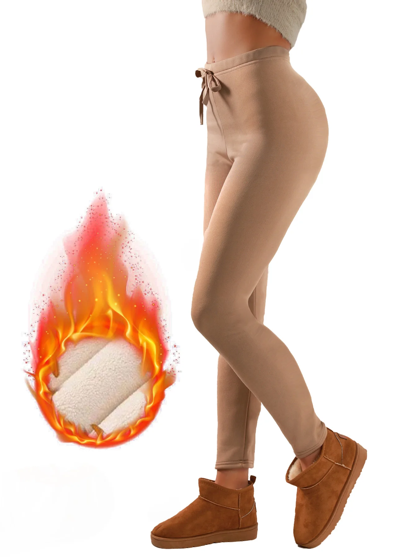 Women's Winter Slimming Butt-Lifting Thermal Fleece-Lined Thickened Ankle-Length Pants with Elastic Waistband And Drawstring