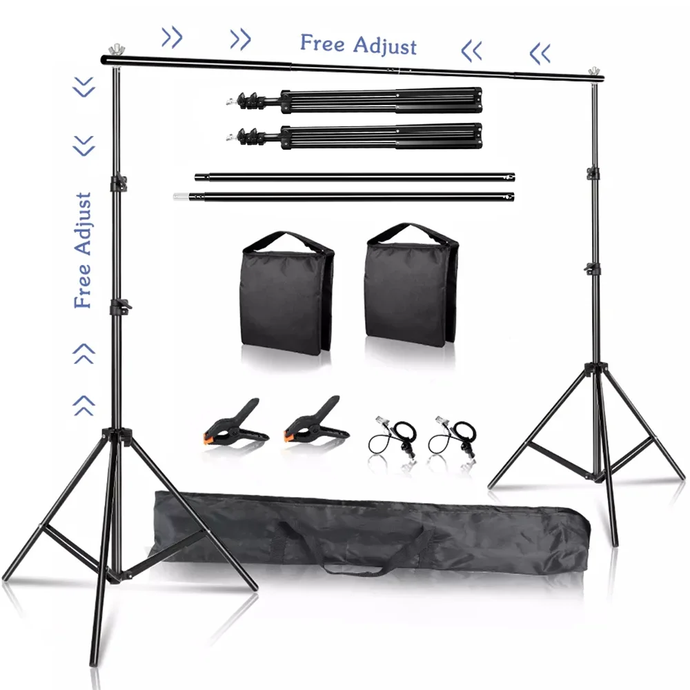 SH New 2X2M 2X3M 2.6X3M Photo Background Support System Kit Adjust Height Backdrop Stand for Photography Photo Studio With Clip