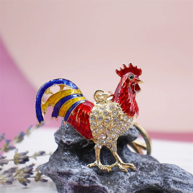 Metal Alloy Rhineston Animal Chicken Key Chain Creative Cartoon Chick Pendant Key Ring Women's Bag Key Holder