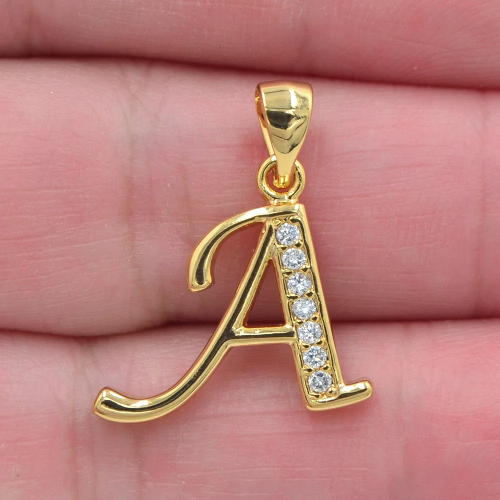 High Quality Gold Color Fashion Clear CZ Alphabet Letters Pendant Jewelry