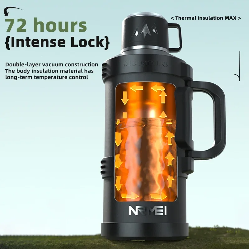 Stainless Steel Large Capacity Thermos Bottle with Foldable Handle, Outdoor Portable Vacuum Flasks, Insulated Thermal Bottle - view 6