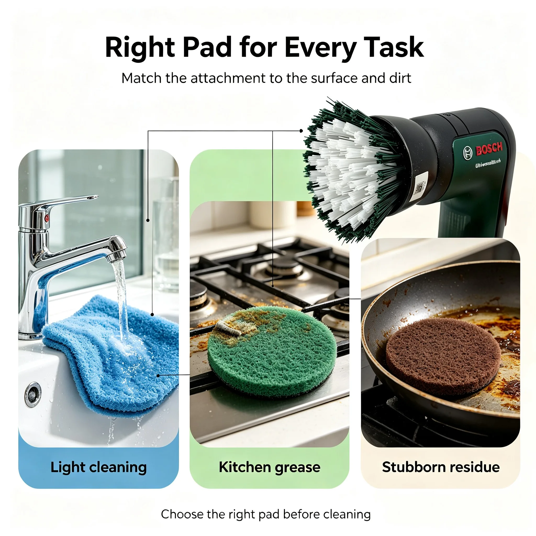 Bosch Electric Cleaning Brush, 3.6V Cordless Rechargeable Multifunctional Waterproof DIY Cleaner for Bathroom Tile & Kitchen