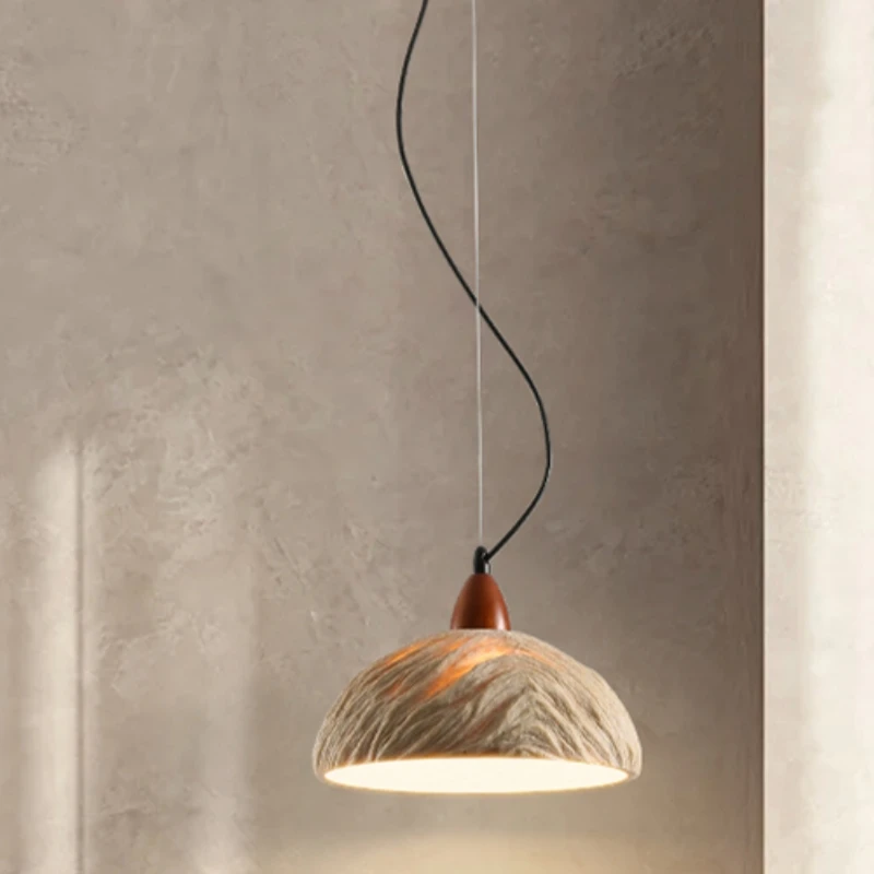 

Vintage Japanese-style stone and wood chandelier with three-color dimmable light, suitable for rooms, dining rooms and studies.