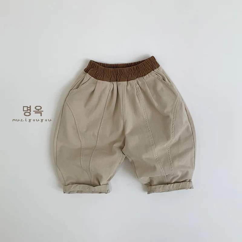 Spring Autumn Children Pants 1-8Y Boys Cotton Patchwork Daily Straight Trousers Loose Korean Toddler Wear Kids Clothing 2024 New