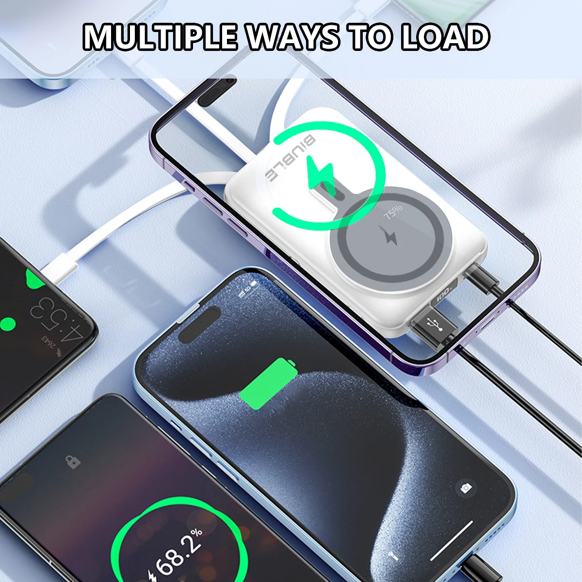 Kabellose magnetische Powerbank. Kabelloses Schnellladen bis zu 22,5 W mit digitaler LED-Leistungsanzeige