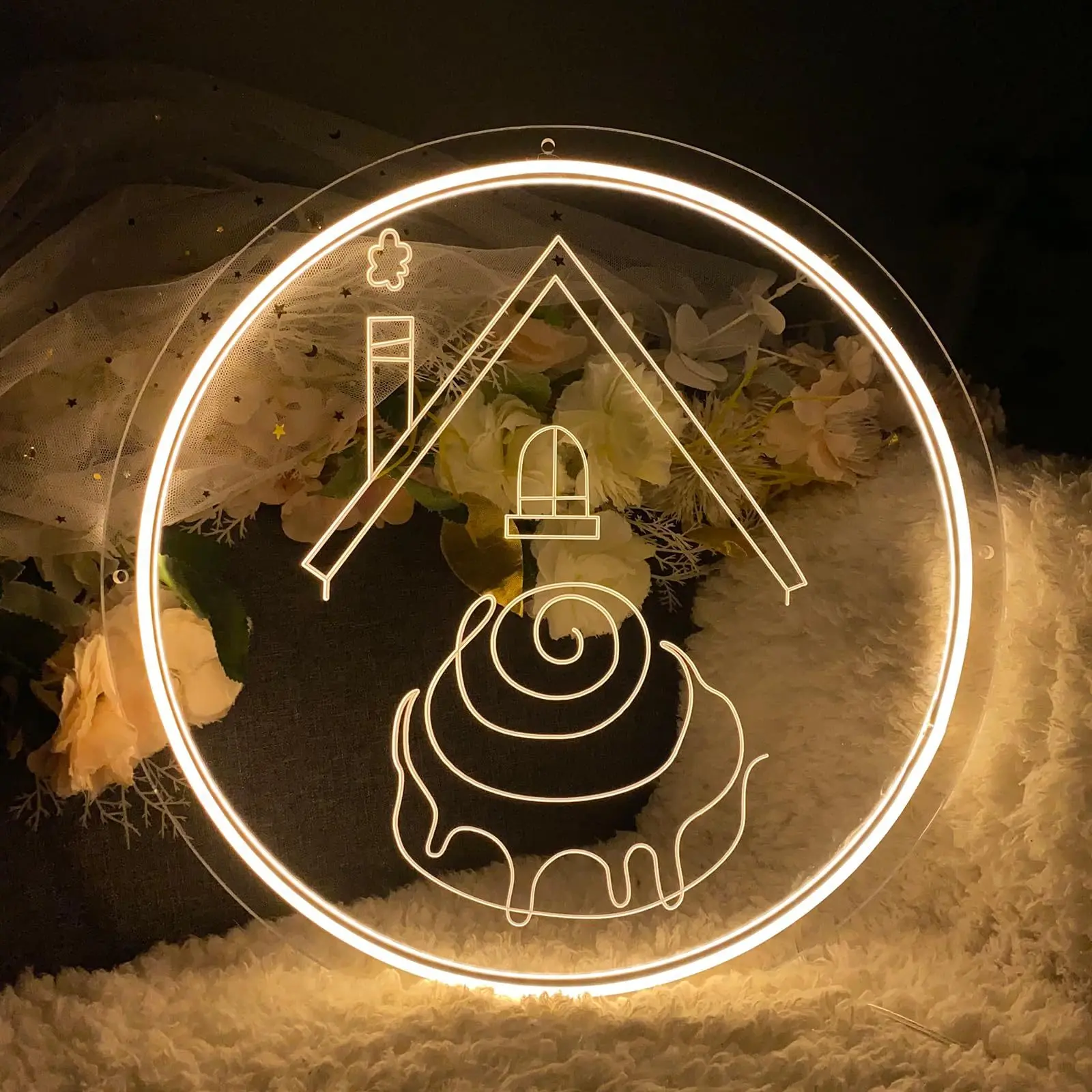 Cake LED Neon - Engraved Acrylic Design, USB Powered Dimmable LED Neon, Suitable for Bakeries, Cafes, Party Wall Art