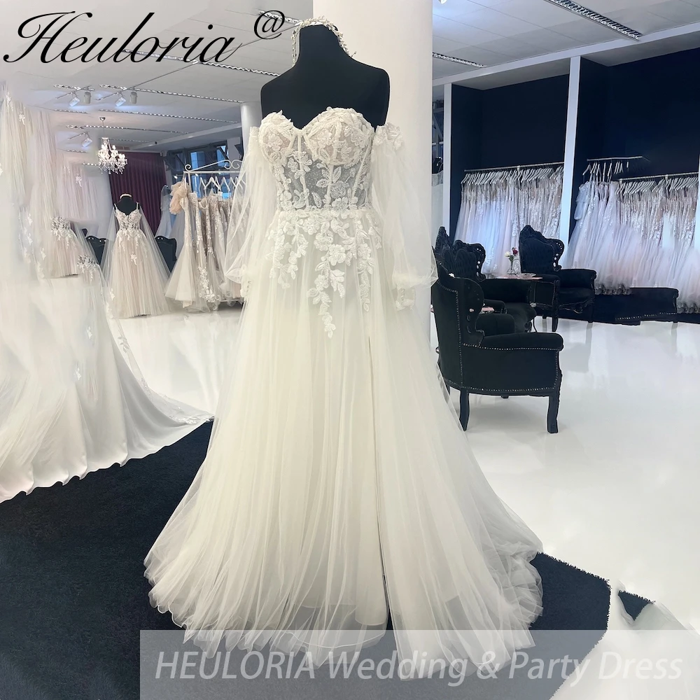 

elegant A line wedding dress off shoulder long sleeve lace beading bride dress Robe De Mariee Wedding Bride Dress long train