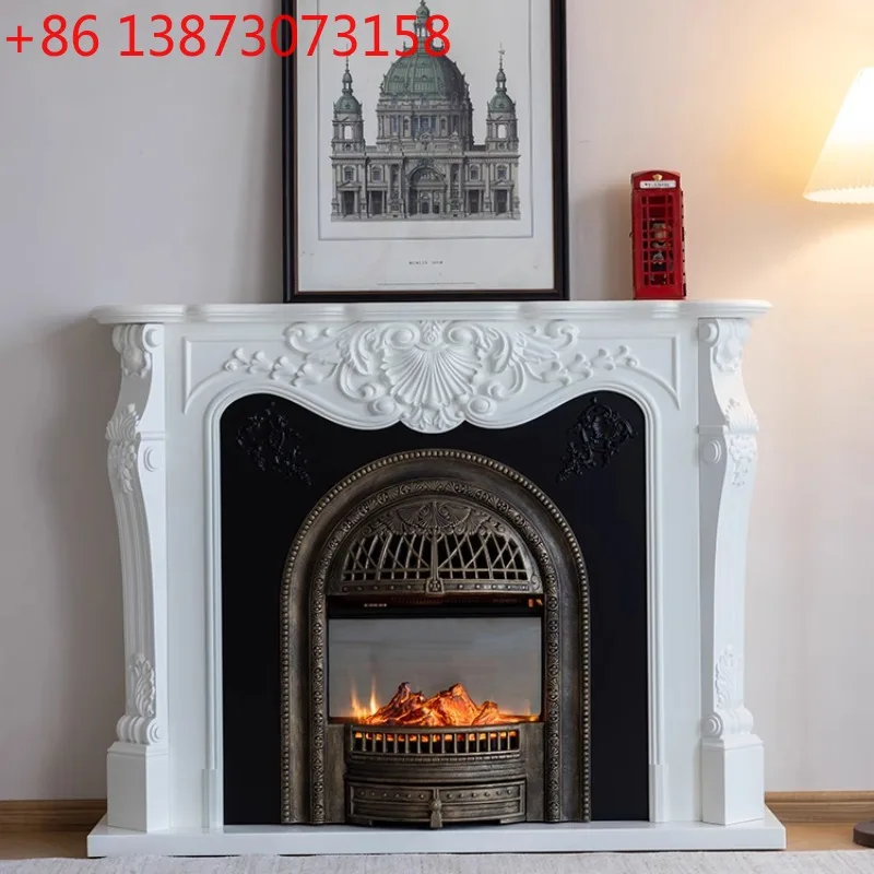 

Wood Industry/French Fireplace Decorative Cabinet Retro Solid Wood Fireplace Cabinet Sculpture Fireplace Simulation Fire