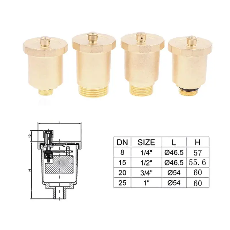 Standard Male Thread Pressure Release Air Vent Valve DN10/DN15/DN20/DN25 Brass Material Automatic Exhaust Release Valve