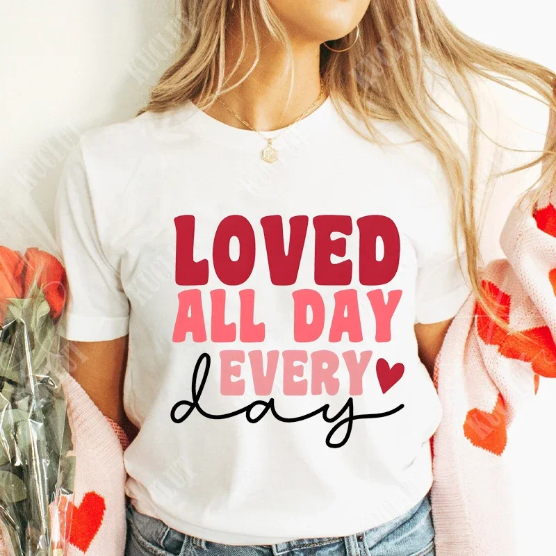 Retro Valentines Designs T-shirts for Women Love Heart Shirts Short Sleeve Tee Shirts Women Clothes Fashion Casual Valentines