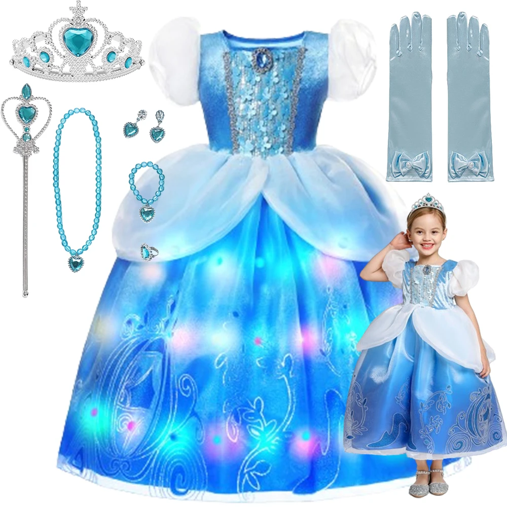 

Cinderella Dress Girl Princess LED Light Up Costumes carnival Birthday parties Cosplay Gown Dresses Girl 2024 Costume For Girls