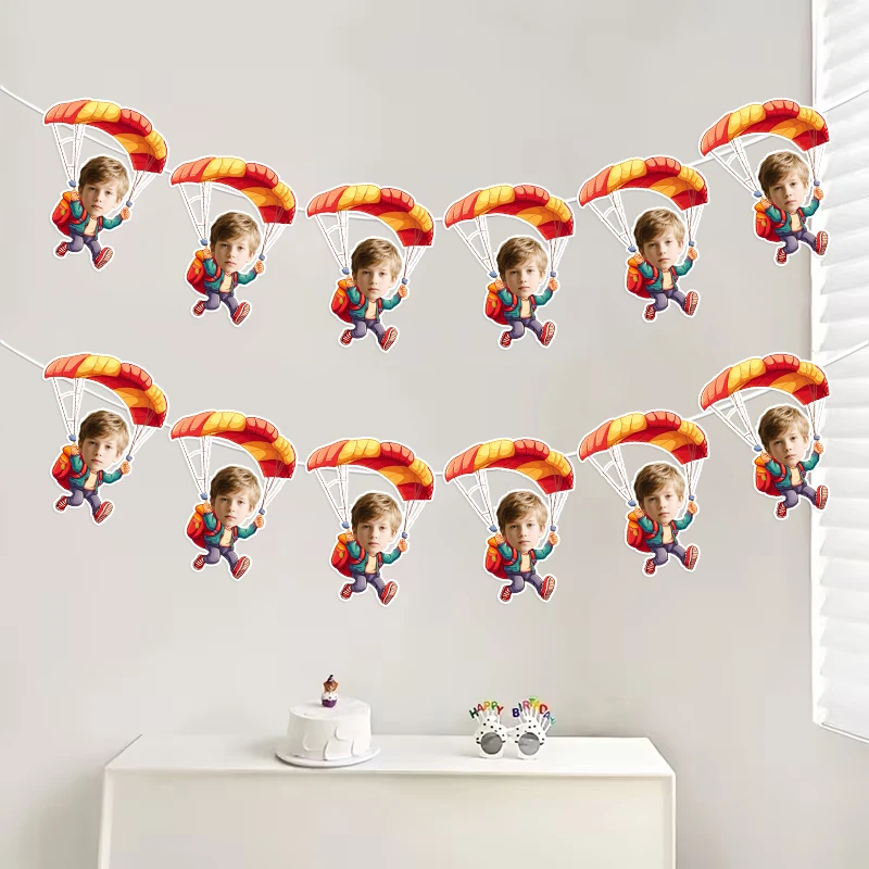 6/12pcs Custom Photo Parachute Skydiving Banner Personalized Face Bunting Garland Adventure Birthday DIY Decor Paper Pendant