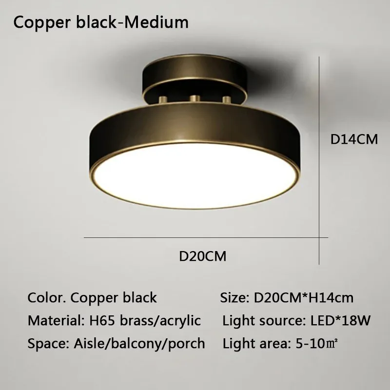 Moderne Led Plafondlamp Koperen Lamp Voor Slaapkamer Woonkamer Licht Nordic Ronde Goud Zwart Entree Gang Gangpad Decor Armatuur - afbeelding 1