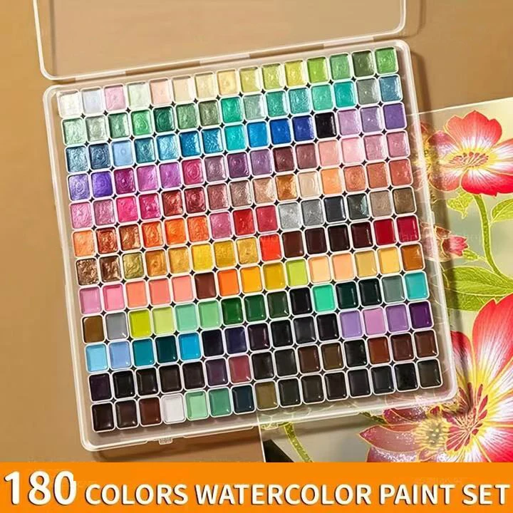 180 Colors Pearl Shimmer Watercolor Paint Set,Vibrant Pigments,Smooth Blend,Art Supplies for Artists,for Sketching,DIY Crafts