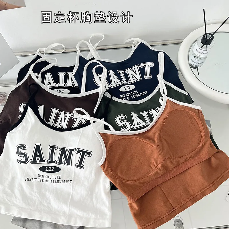 Hot Girl New Picture Printing Sling Seamless Vest Top Lady Sexy Sports Outerwear Bottoming Tube Top Underwear