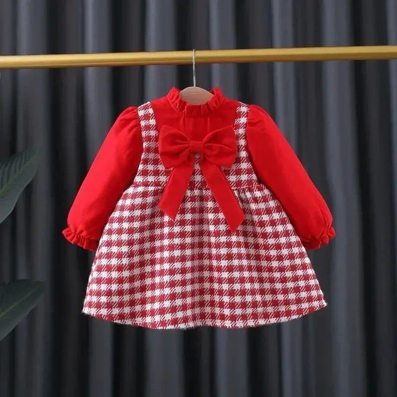 Traje Tang rojo de terciopelo para niña, ropa de bebé, traje tradicional chino, Año Nuevo, vestido de princesa Hanfu, Cheongsam para niños, Invierno