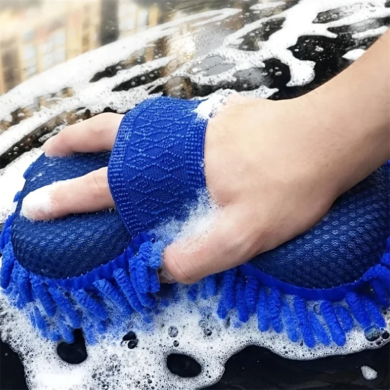 

1 Pc Blue Microfiber Chenille Car Wash Sponge Care Washing Brush Pad Cleaning Tool Auto Washing Towel Gloves Styling Accessories