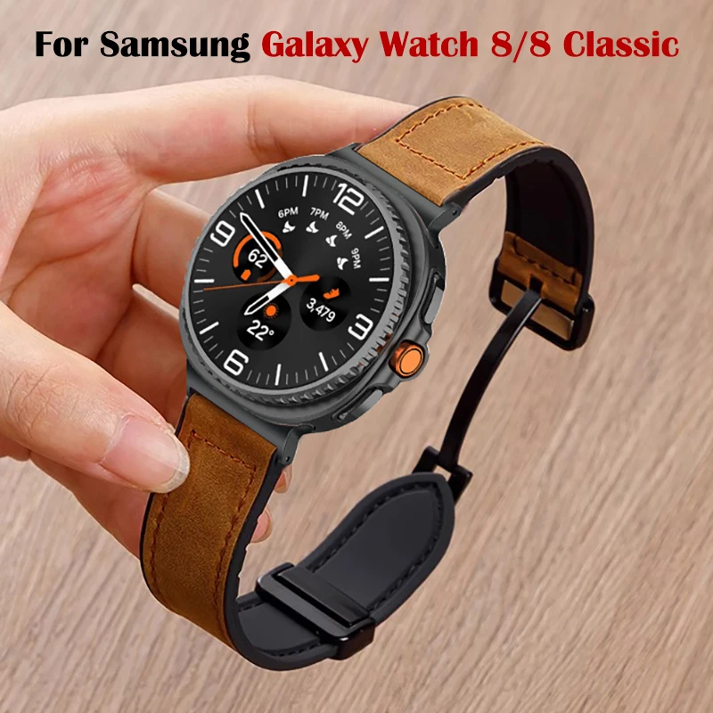 Leder-Silikonarmband für Samsung Galaxy Watch 8, klassisches magnetisches Sportarmband für Samsung Galaxy Watch 8 40 mm 44 mm Armband