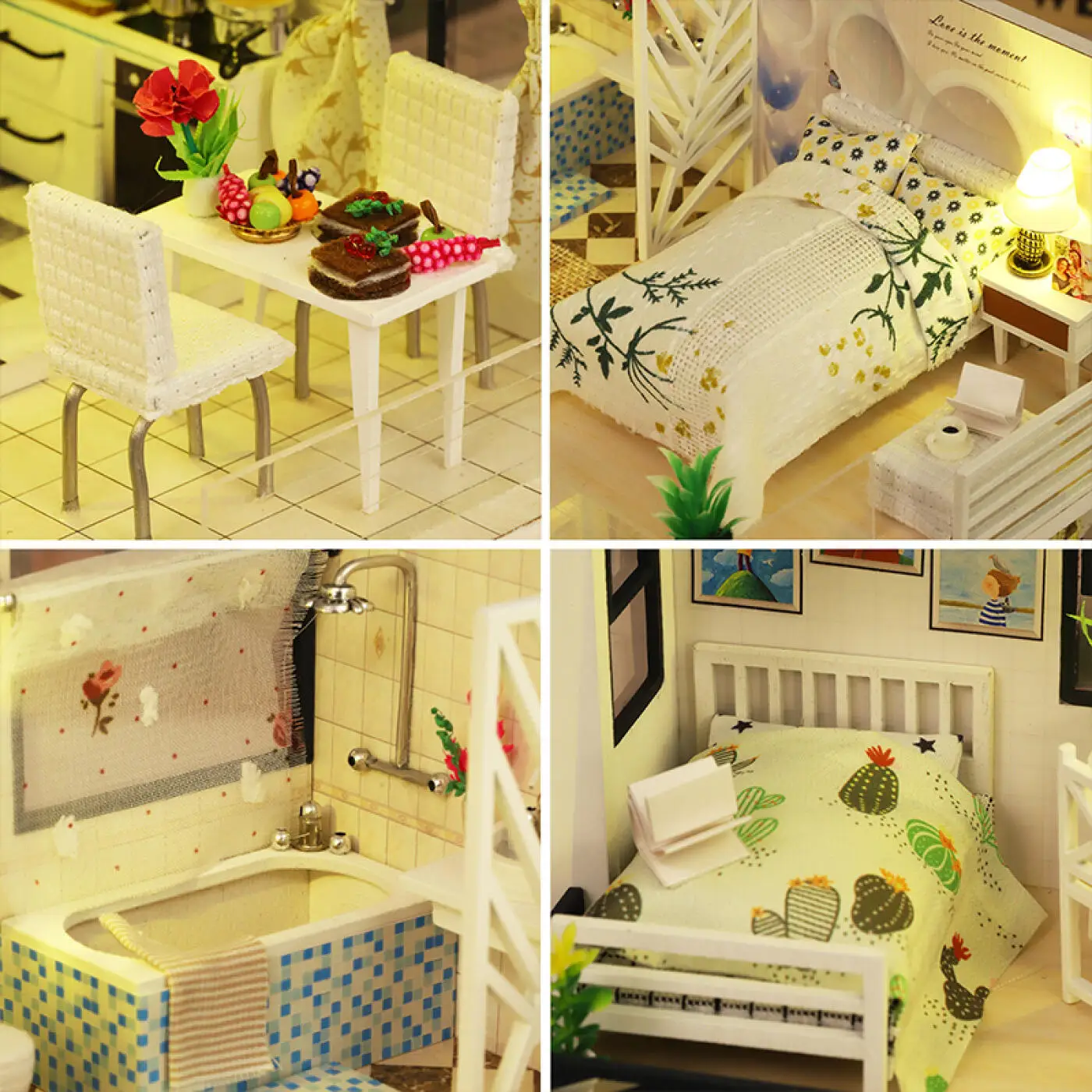 DIY Loft Wooden House Toys Cabin With Lights Creative Bedroom Living Room Model Miniature House Furniture Toy Christmas Gifts
