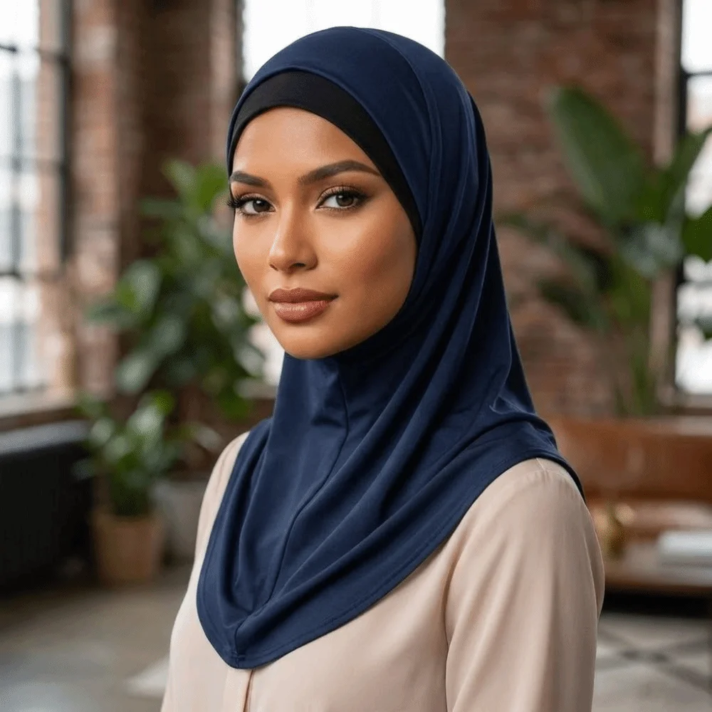 Plain Polyester Instant Cap Hijab Elastic Soft Inner Cap Hidden Zipper Solid Color Underscarf Prayer