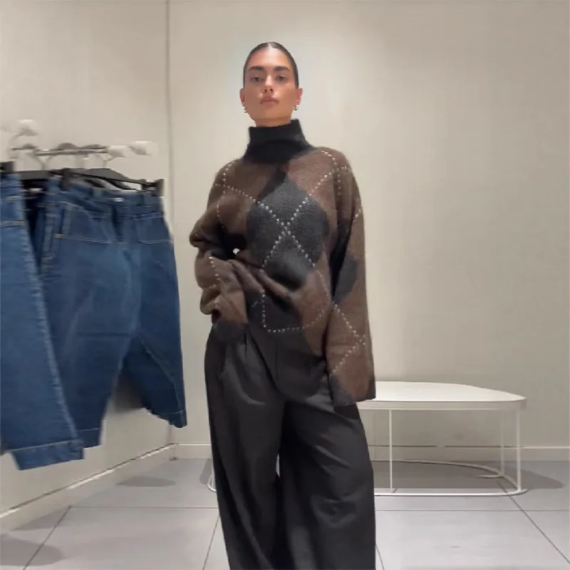 رقيق غامض متماسكة وهمية الرقبة سترة قطرة الكتف كم طويل لينة 2025 الخريف الكلاسيكية مريحة المرأة البلوز السببية خمر سيدة