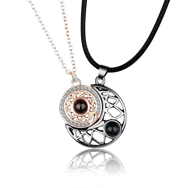 Korean Fashion Magnetic Couple Necklace Sun And Moon Pendant For Lovers Gothic For Men Women Creative Trend Party Gift Jewelry