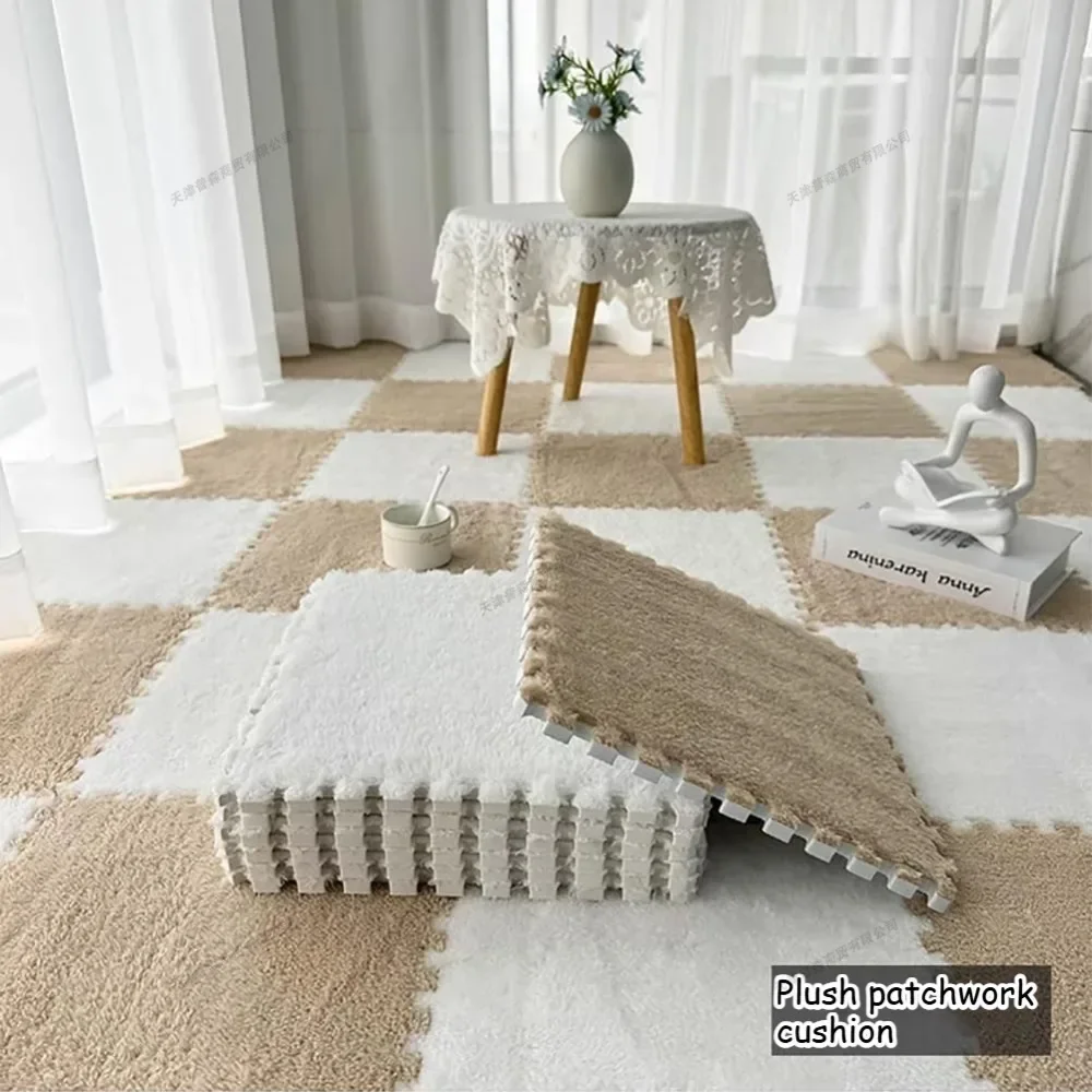 

16 шт. детский игровой коврик, плюшевая головоломка, пенопластовый пол, милые мягкие пушистые блокирующие квадратные пенопластовые плитки, коврики для гостиной, спальни