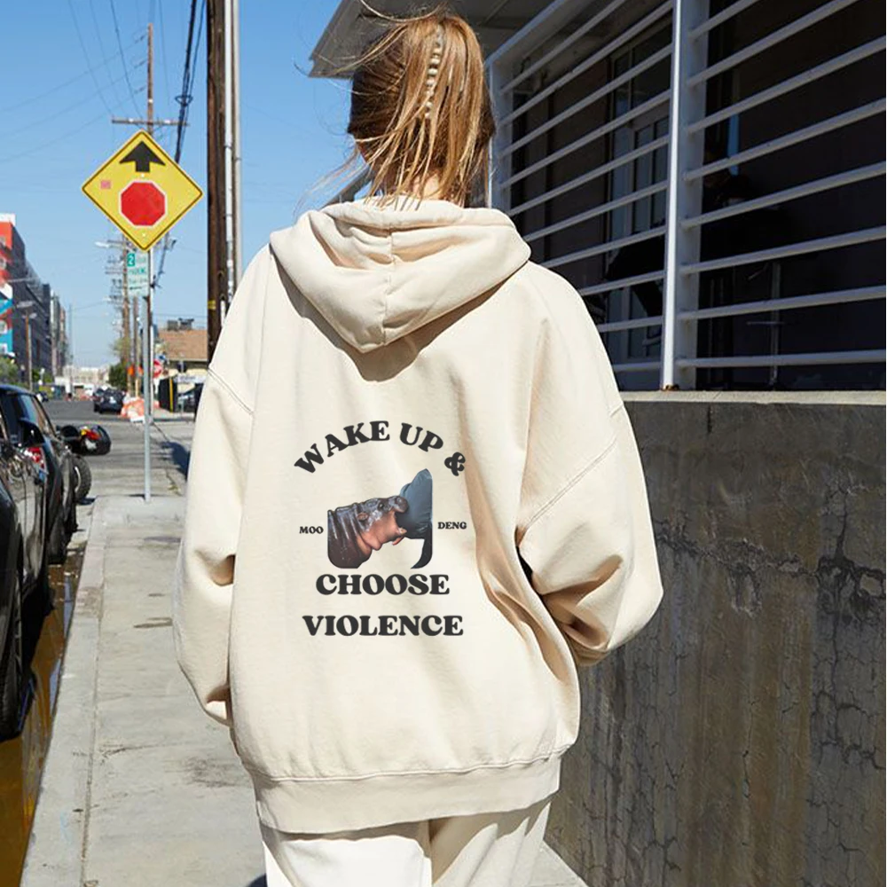 Wake Up Moo Deng Hippo Zip Hoodie Text Graphic Printed Sweatshirts Retro Cute Clothing Gifts For Friends