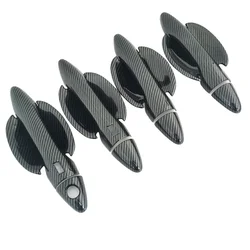 For Hyundai Tucson IX35 2009-2014 Carbon Fiber Gloss Black Chrome Car Door Handle Cover Bowl Sticker Styling Auto Accessories