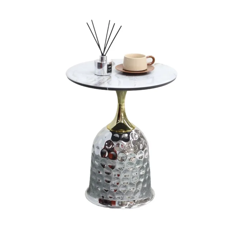 Modern Luxury Sintered Stone Round End Table, Stainless Steel Base Side Table for Sofa Side Bedside Office