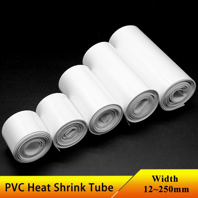 1~10M White Battery Wrap Film Width 12~250mm Cable Protector Skin Sleeve Lithium Case PVC Heat Shrink Tube for Battery Packs