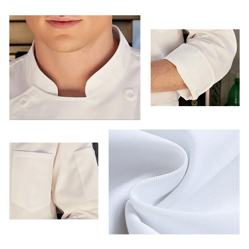 Uniforme de Chef de Manga Longa Masculino, Camisas De Garçom, Casaco De Cozinheiro Padaria, Roupas De Pastelaria, Traje De Hotel, Café Garçom Roupas De Trabalho