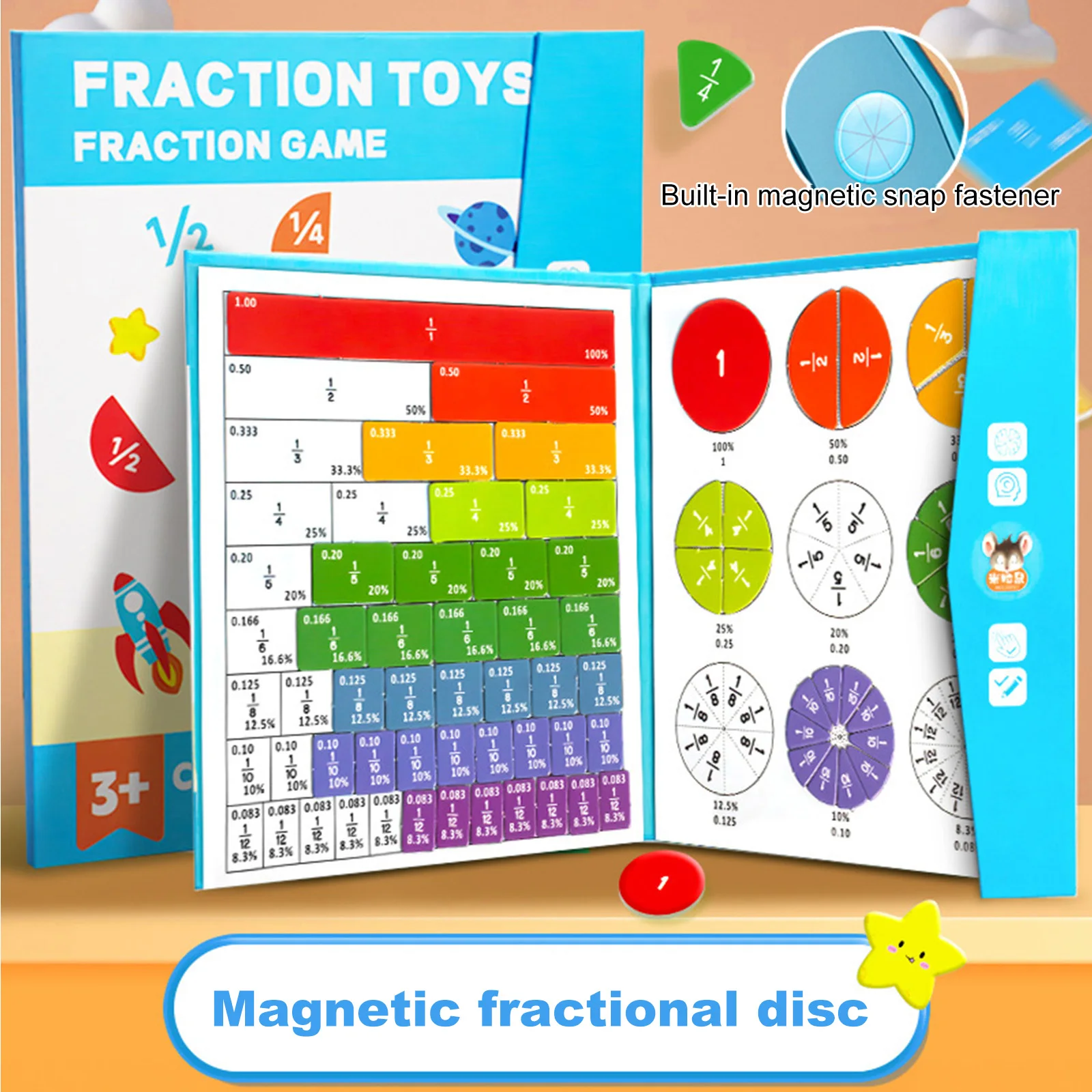 

Магнитная книга для изучения дробей: Математические манипулятивы с дробными плитками и дробными кругами для обучения арифметике и работе с дробями