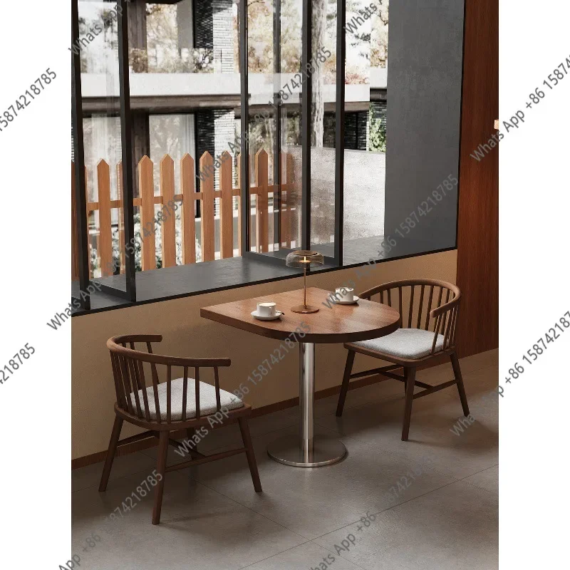 X Semicircular Cafe Stainless Steel Table And Chair Combination Milk Tea Baking Dessert Shop Simple Square Table Commercial Soli