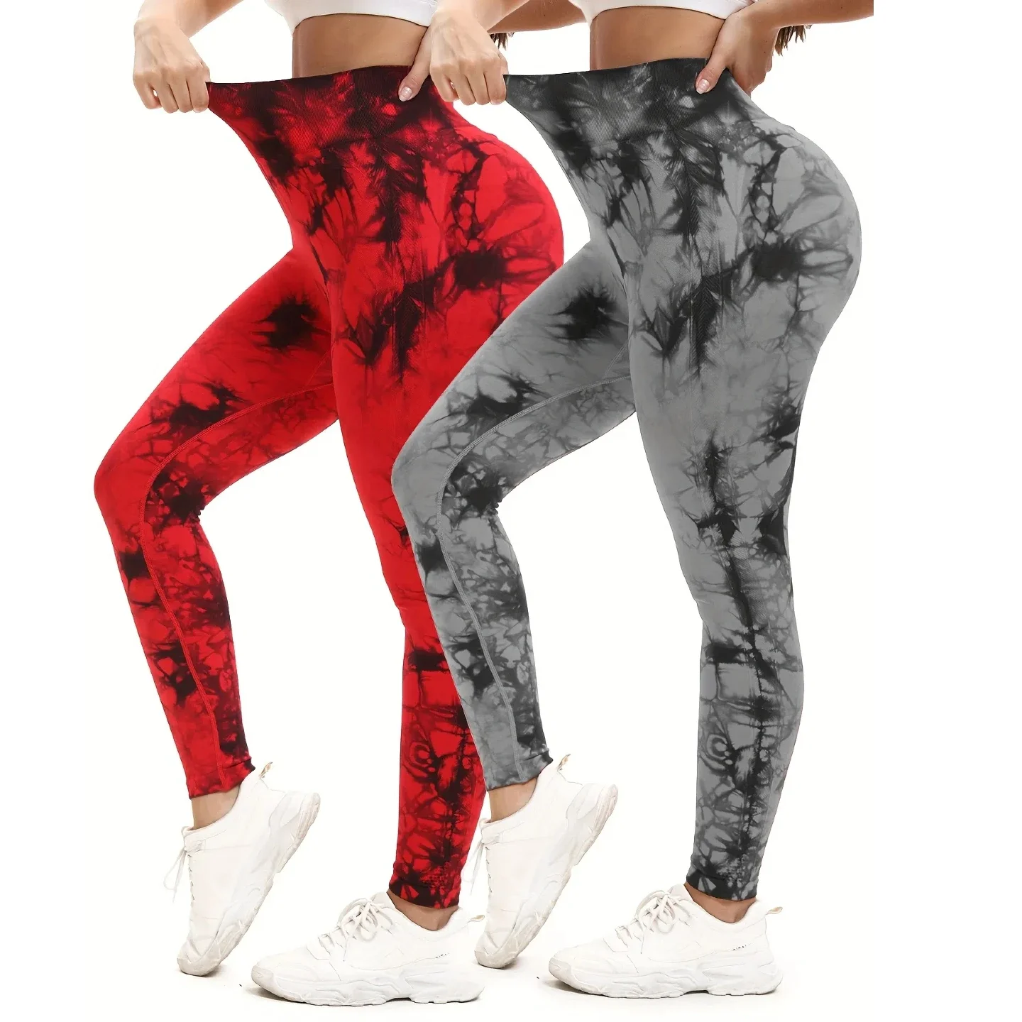 

2pcs Women'S Seamless Tie-DyeHigh Waisted Hip Lifting Leggings, Comfortable Fit Workout Wear For Gym And Home Workouts