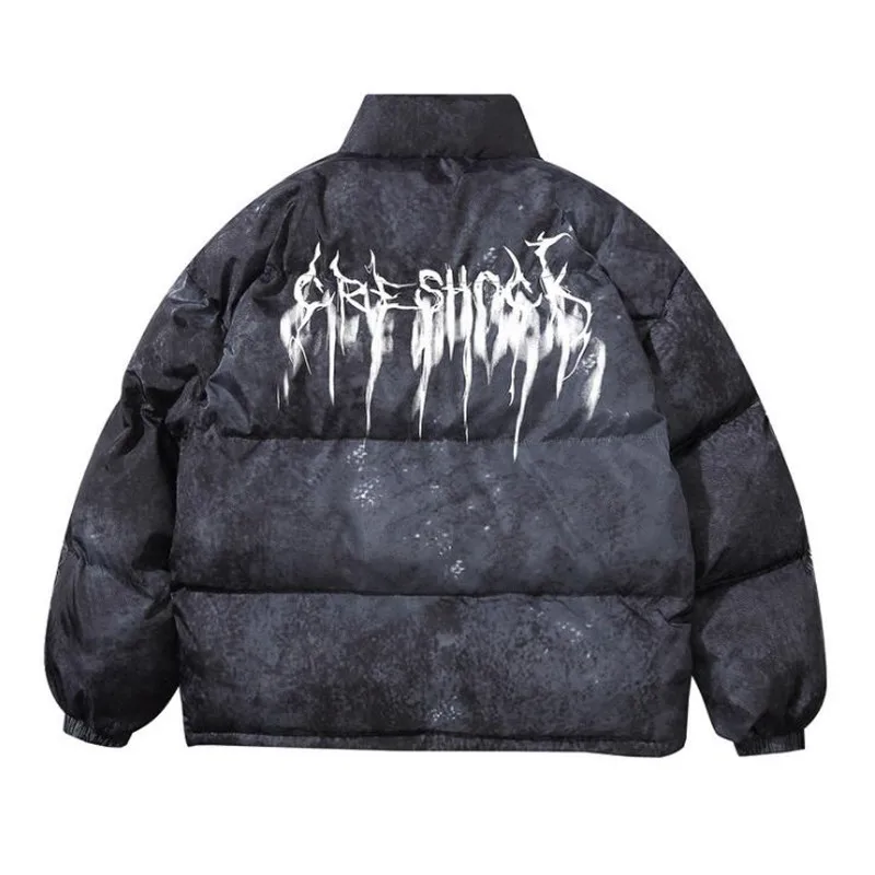 Mężczyźni Hip Hop Oversize wyściełana kurtka bomberka płaszcz Streetwear kurtka Graffiti Parka bawełna Harajuku zimowa kurtka puchowa płaszcz znosić