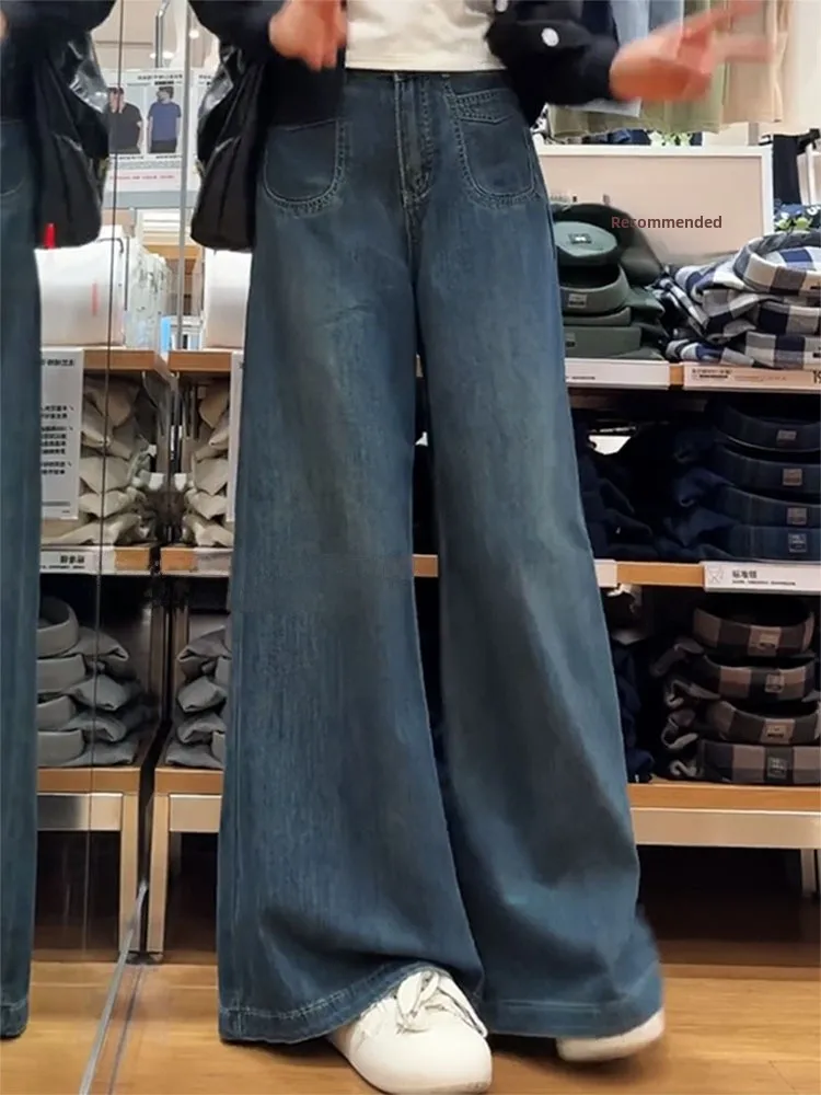 Jeans a gamba dritta foderati in Fce americano vintage taglie forti Pantaloni da donna autunno inverno larghi a vita alta dimagranti