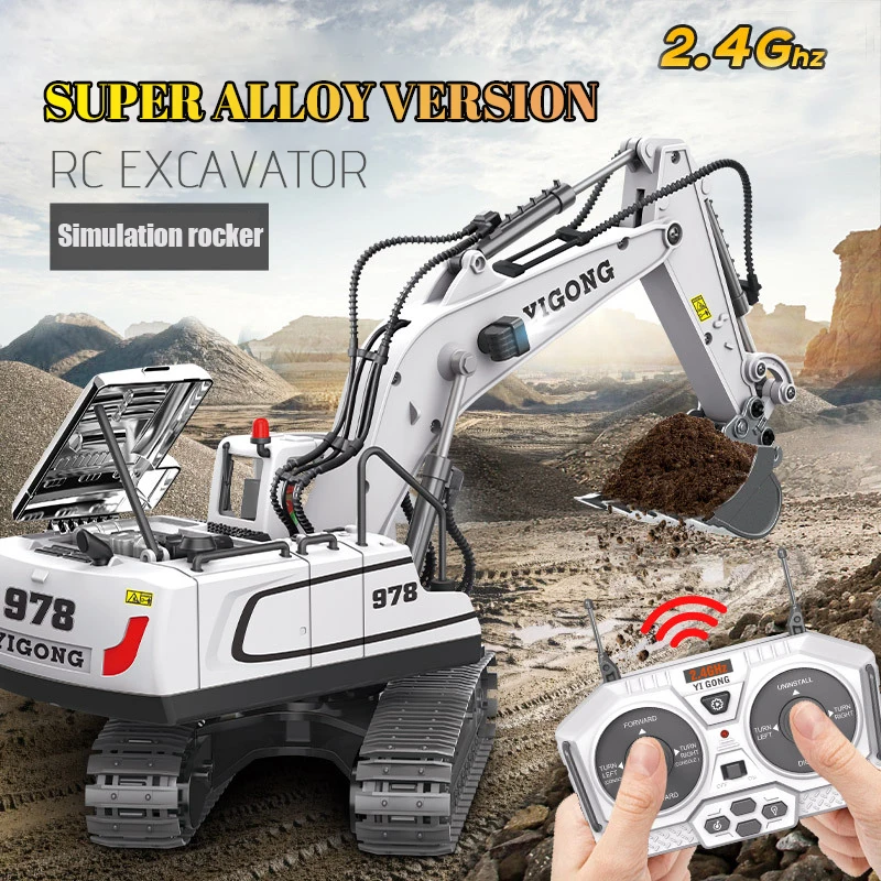 New YIGONG Kids Simulation 11 Channel Alloy Remote Control Excavator Toy Remote Control Electric Large Engineering Car Toy Gift