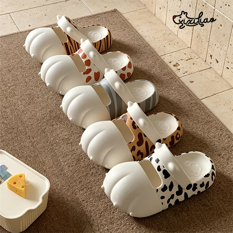 XIXITIAO Summer New Platform Slippers for Women Fashion Soft EVA Color Blocking Closed Toe Slippers Outdoor Animal Beach Shoes
