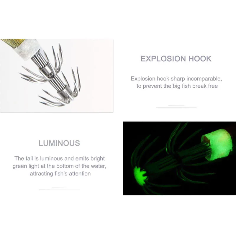 2.5# 3.0# 3.5# Luminous Squid Jigging Fishing Lure Wood Shrimp with Noisy Ball Octopus Squid Jig Hooks Cuttlefish Saltwater Bait