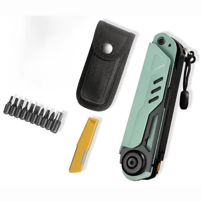 Outdoor Multi-Folding Magnesium Rod Knife Camping EDC Tool Fire Starter Scissors Screwdriver Compass Hex Wrench Serrated Saw
