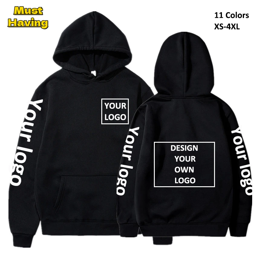 Custom Printing Hoodies Customized Logo Pattern Hooded Sweatshirts Fleece Lined Oversized Hoodie Unisex Solid Color Tops Outfits