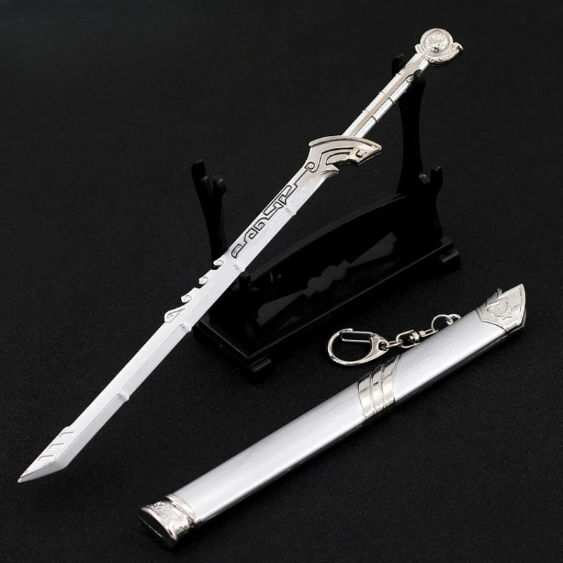 Skyline Nine Songs periférico de animé blanco y negro espadas duales armas de Metal modelos Katana llaveros adornos regalo para niño juguete