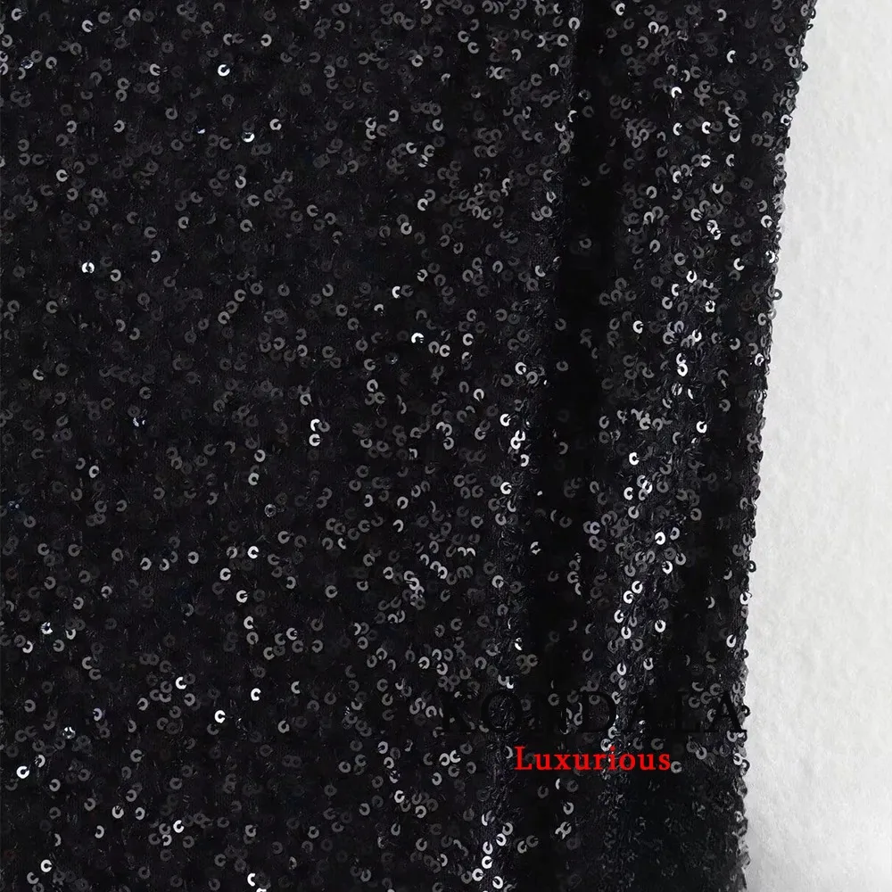 TRAFZA-Mini Robe de Soirée Noire à Paillettes pour Femme, Tenue Chic, Brillante, Élégante, à la Mode, 2024