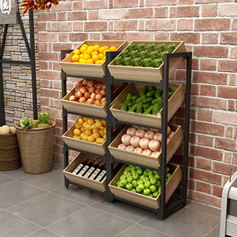custom,Customized supermarket grocery vegetable and fruit display rack wooden box dried fruit snack display rack