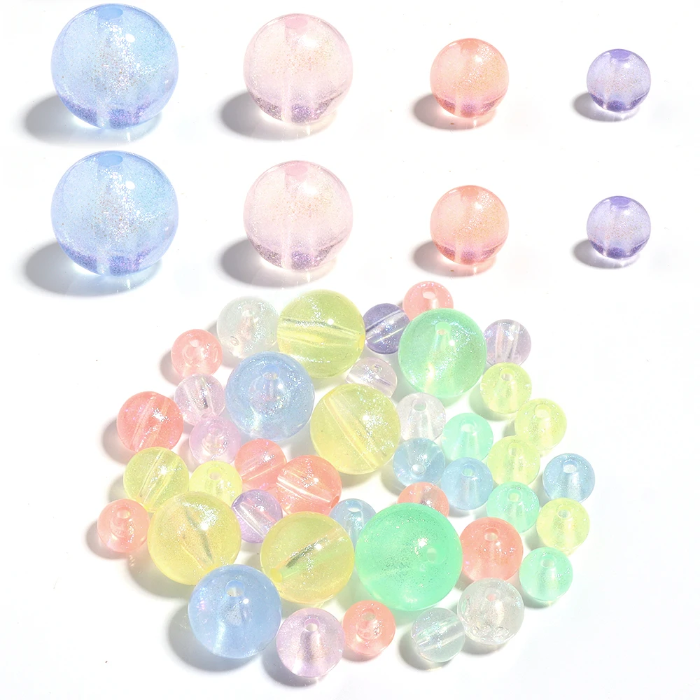 10-100pcs Candy Color Acrylic Beads Plated Color Round Loose Beads For Jewelry Making DIY Bracelet Phone Chain Keychain Supplies view 3