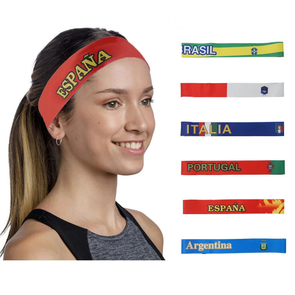 National Flag Printed Elastic Headband Spain France Brazil Italy Portugal Unisex Yoga Running Sport Sweatband Absorbent Hairband