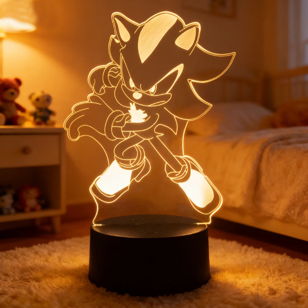 Figuras de Anime de Sonic el Erizo, Luces Nocturnas LED 3D, Lindas Lámparas de Mesa de Dibujos Animados para Decoración de Dormitorio, Juguetes y Regalos para Niños