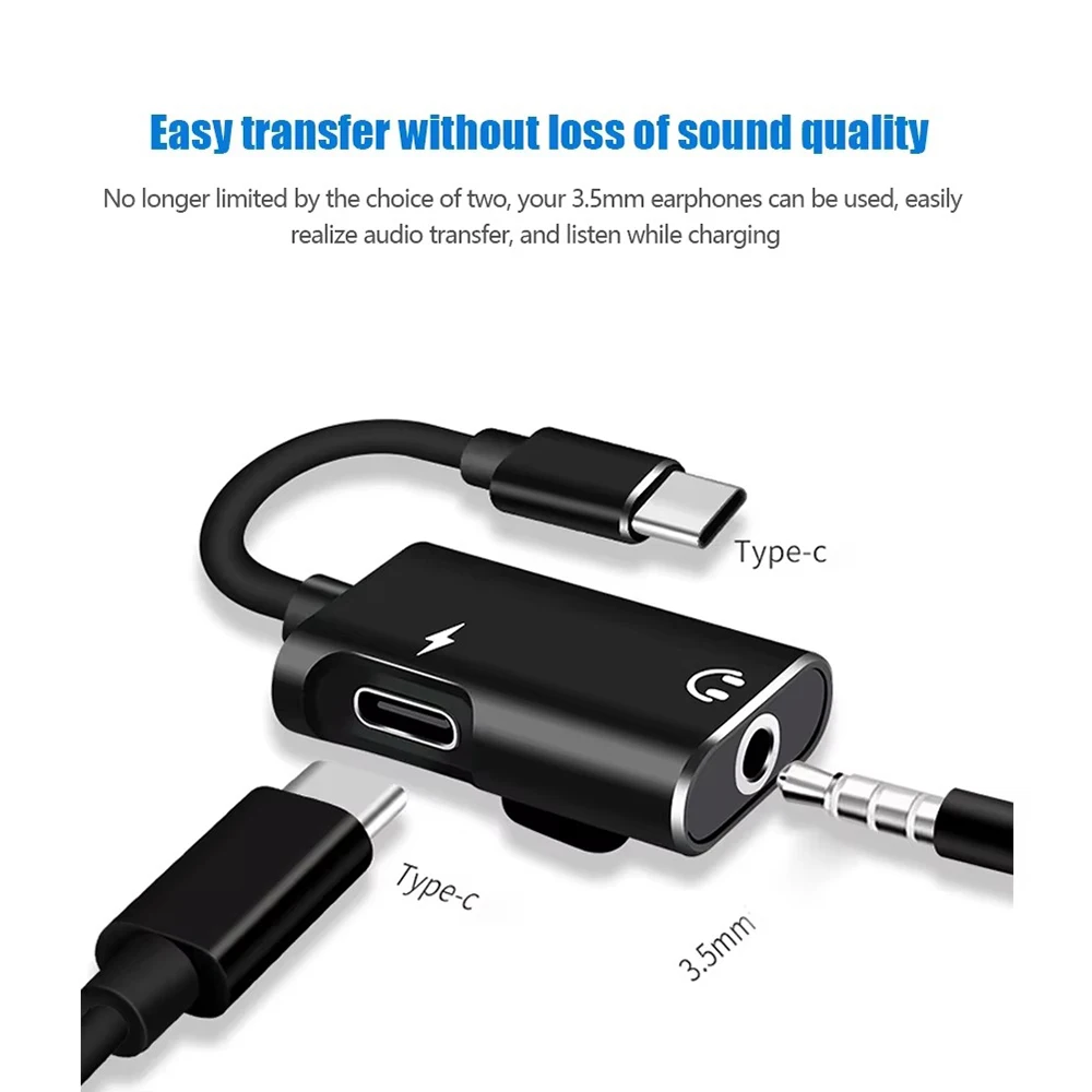 Upgrade USB-C auf 3,5mm Klinke Audio-Splitter-Adapter 2-in-1 Typ-C auf Kopfhörerbuchse mit PD-Schnellladung für Typ-C Telefon und Tablet