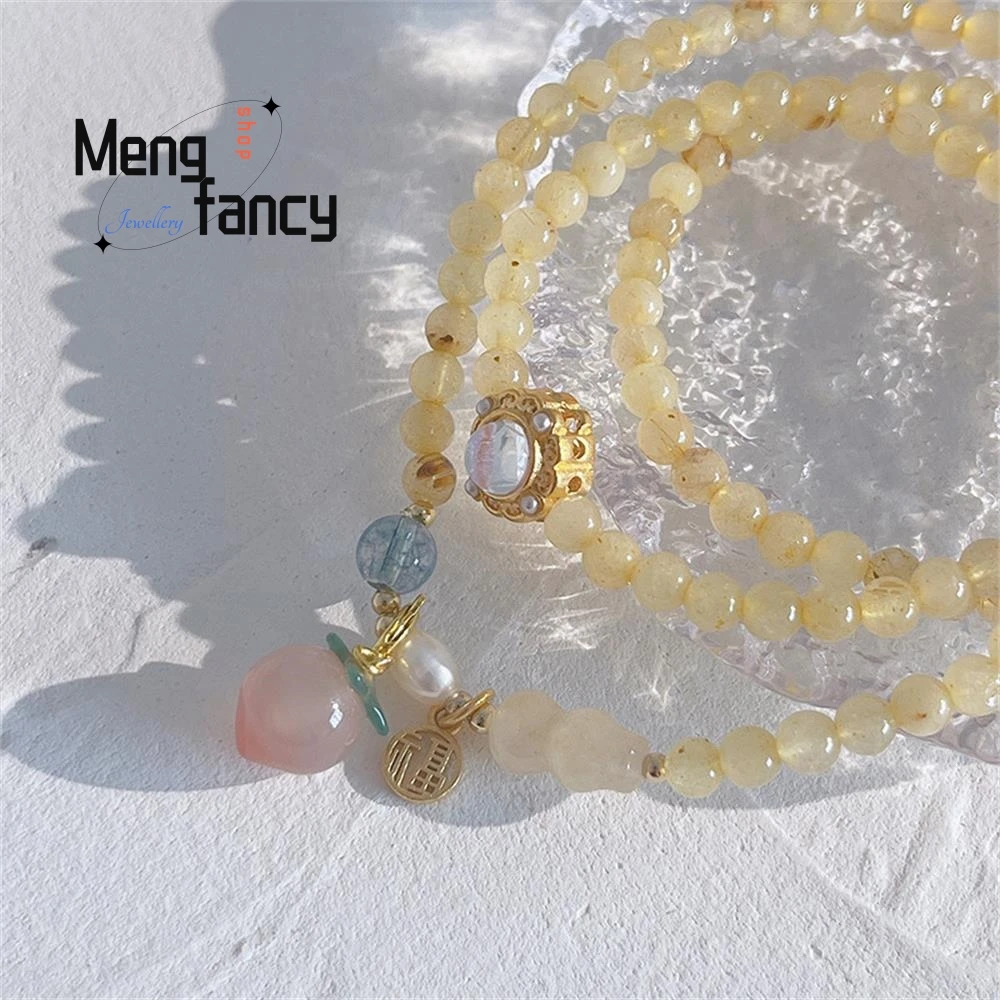 Natural Gold Silk Jade Fortune Bracelet Crystal Peach Small Stringssimple Elegant High-grade Exquisite Popular Fashion Jewelry